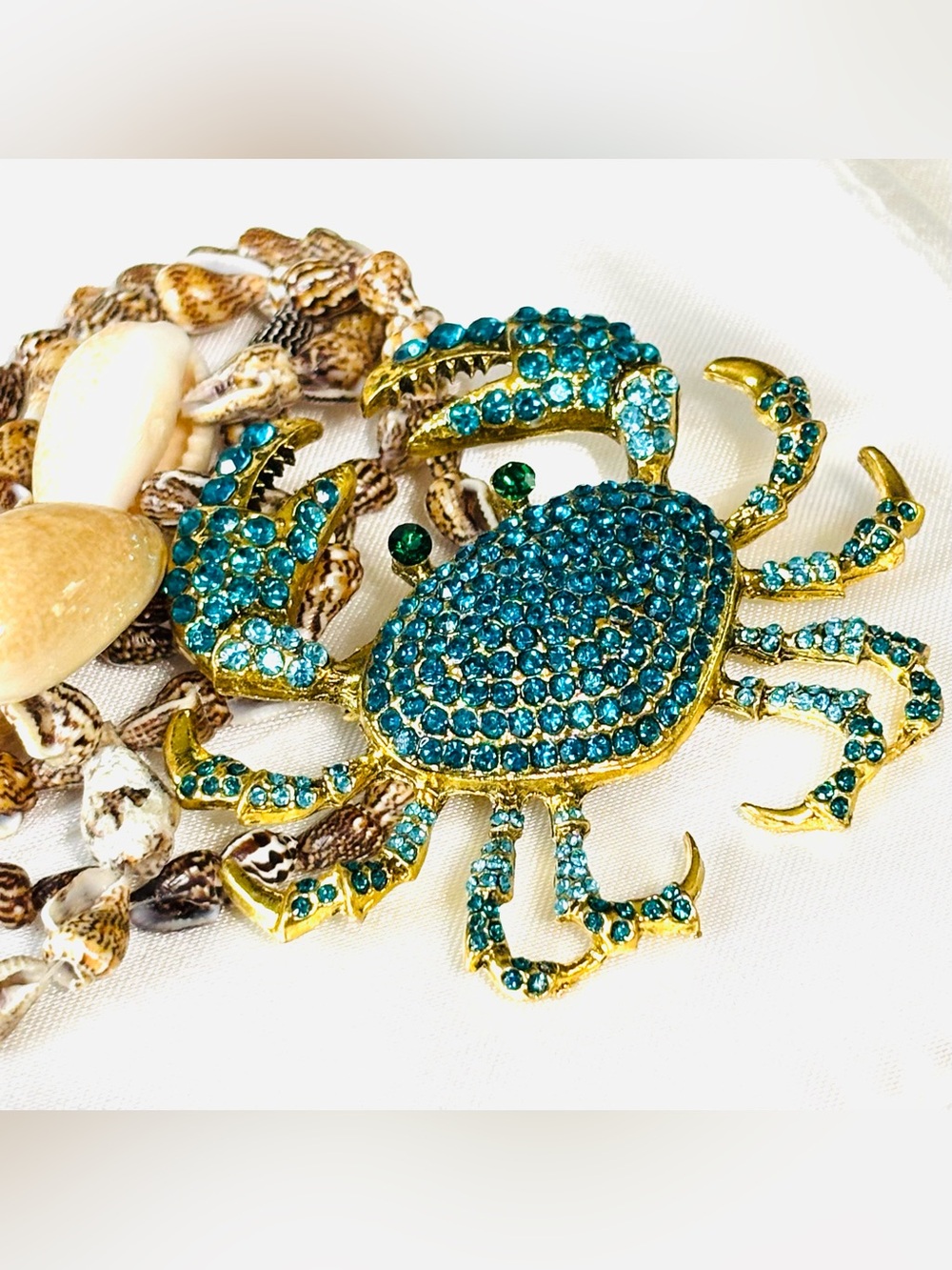 Gold-Tone Turquoise Crystal Crab Brooch - Women's Jewelry